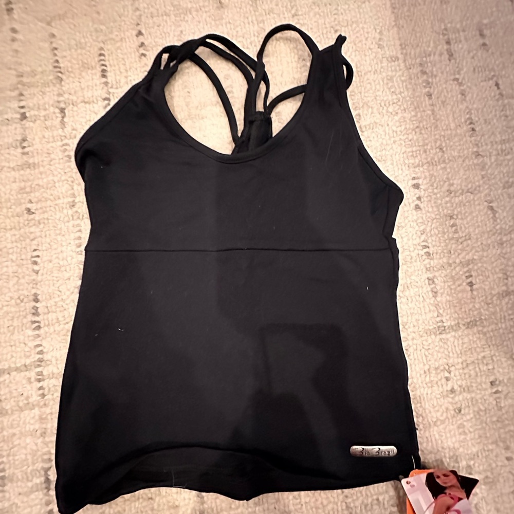 NWT BIA BRAZIL Black Strappy Tank Top with Shelf Bra One Size